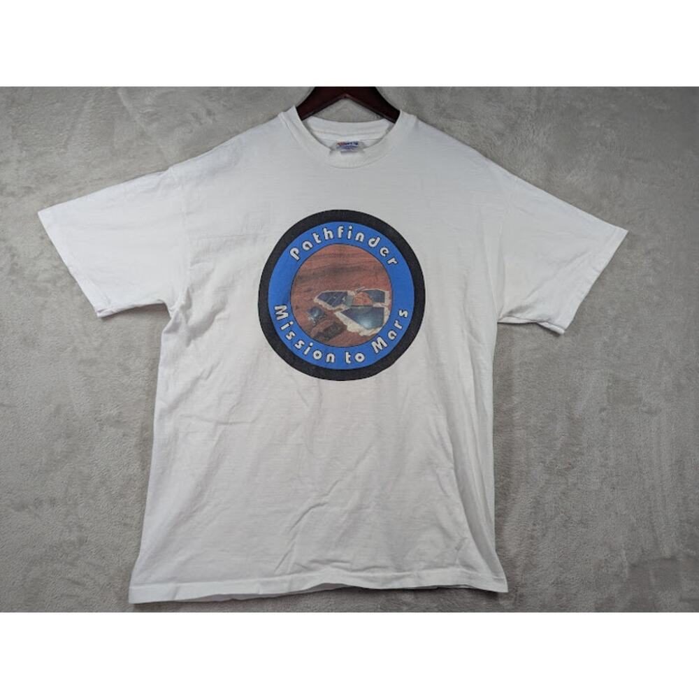 Vintage 90s NASA Pathfinder Mission to Mars Rover White Shirt Hanes Size Large